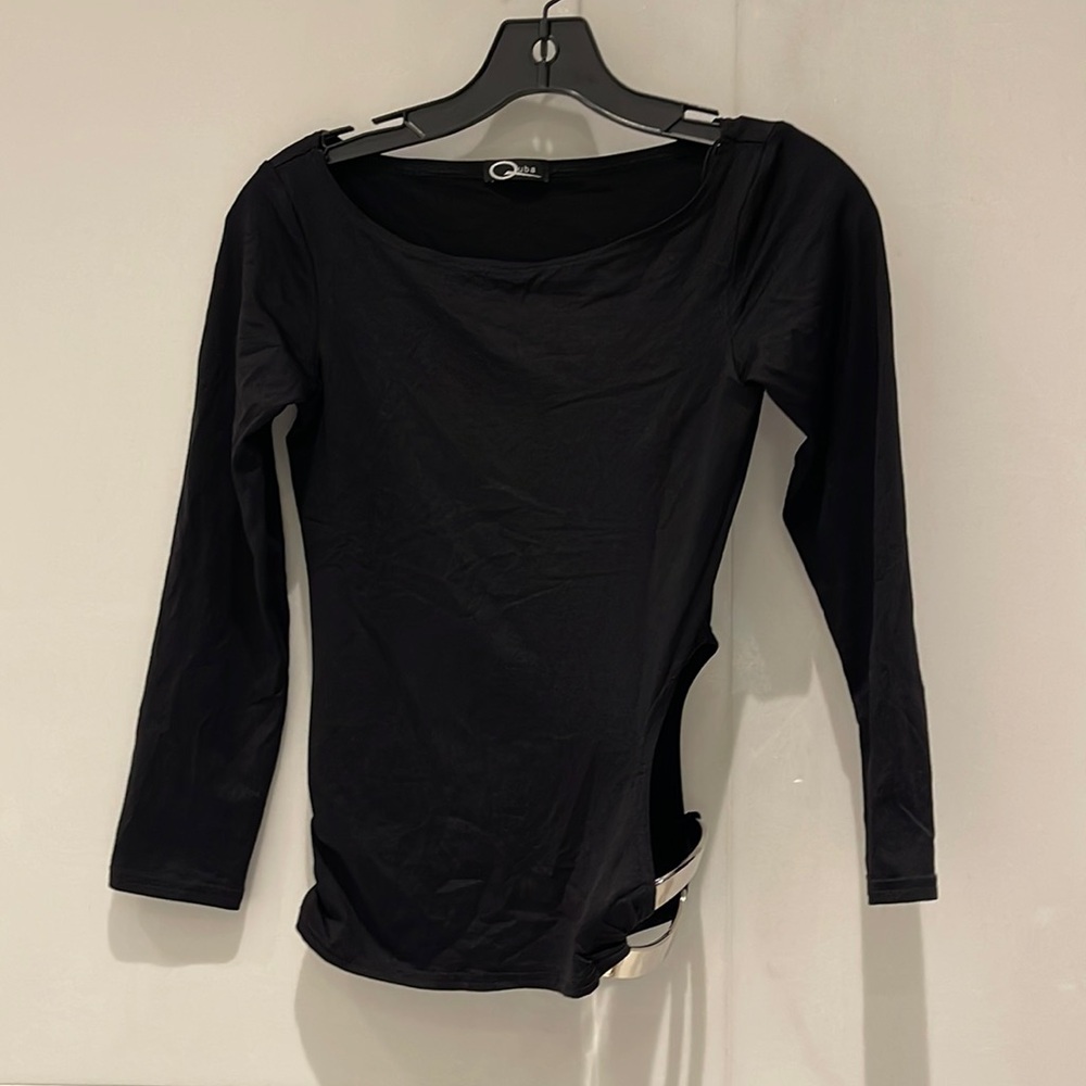 Vintage Black Top with Metal Buckle and Opening on Side